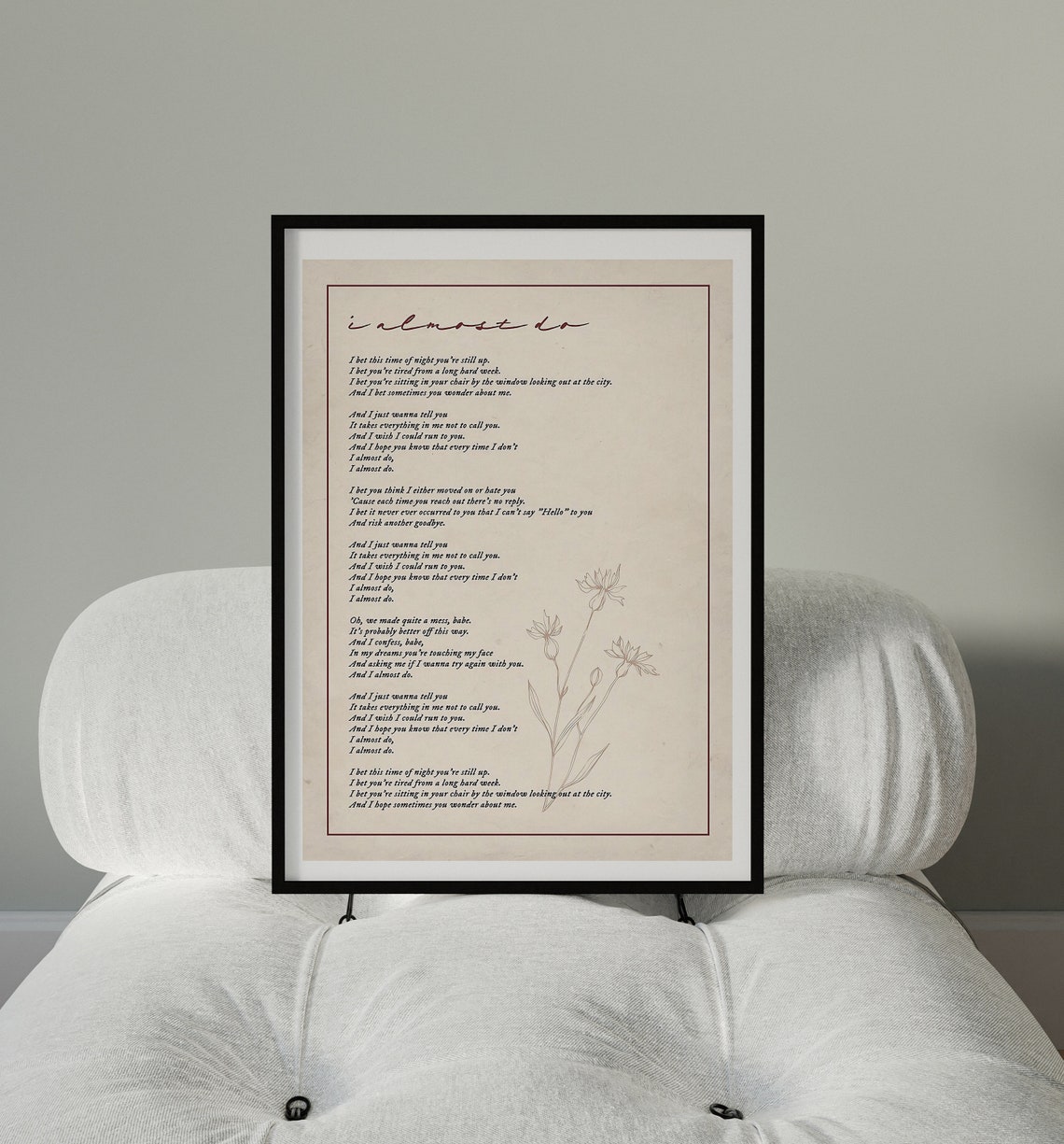 Taylor Swift I Almost Do Song Lyrics Poster Vintage Parchment Art - Image 2
