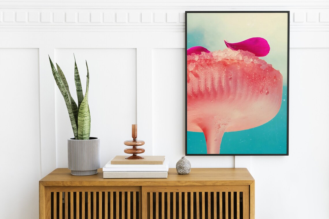 Pink Frozen Margarita Salt Rim Teal Background Bar Cart Art Print - Image 2