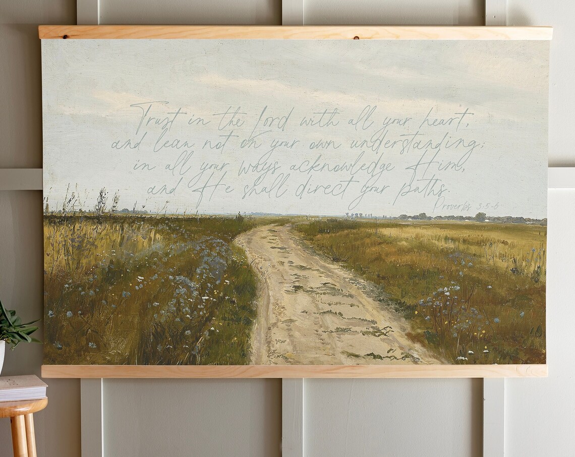 Proverbs 3:5-6 Trust in the Lord Verse Over a Meadow Path Painting Poster - Image 3