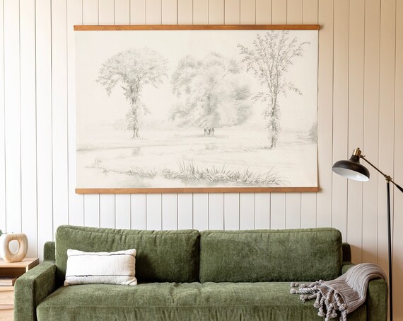 Neutral Wall Art Tapestry Vintage Landscape Scene Wall Decor Vintage Tree Art Large Wall Art Tapestry Art 572