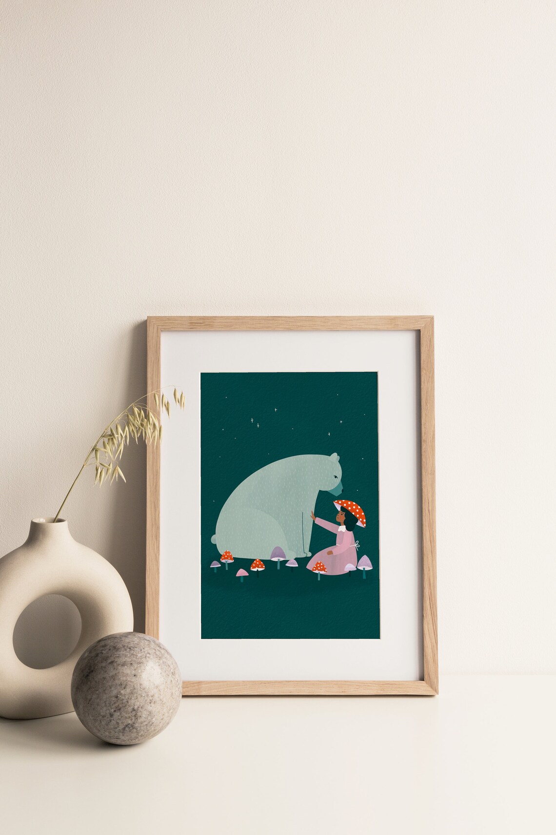 Soley And The Bear Mushroom Nursery Art Print - Image 3
