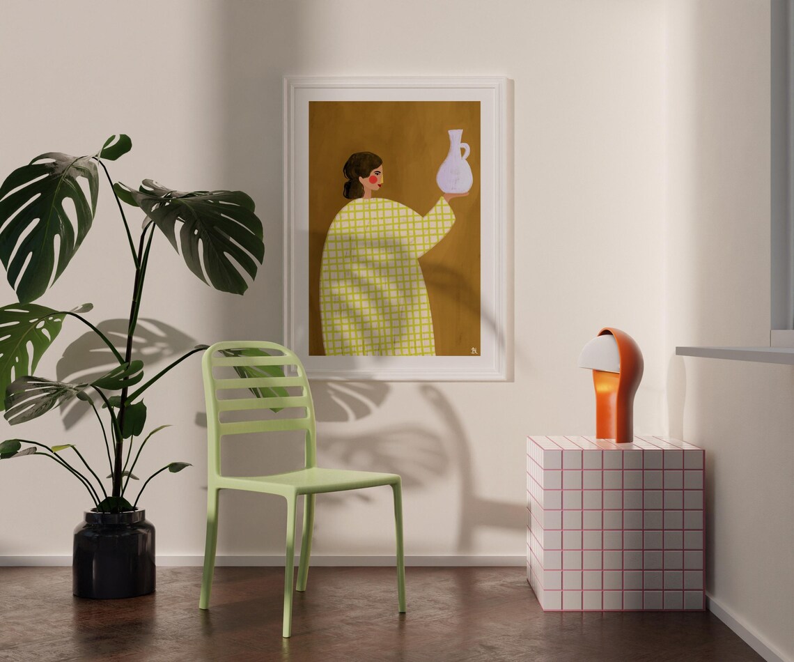 Woman With A Vase, Minimal Portrait Art Print - Image 4