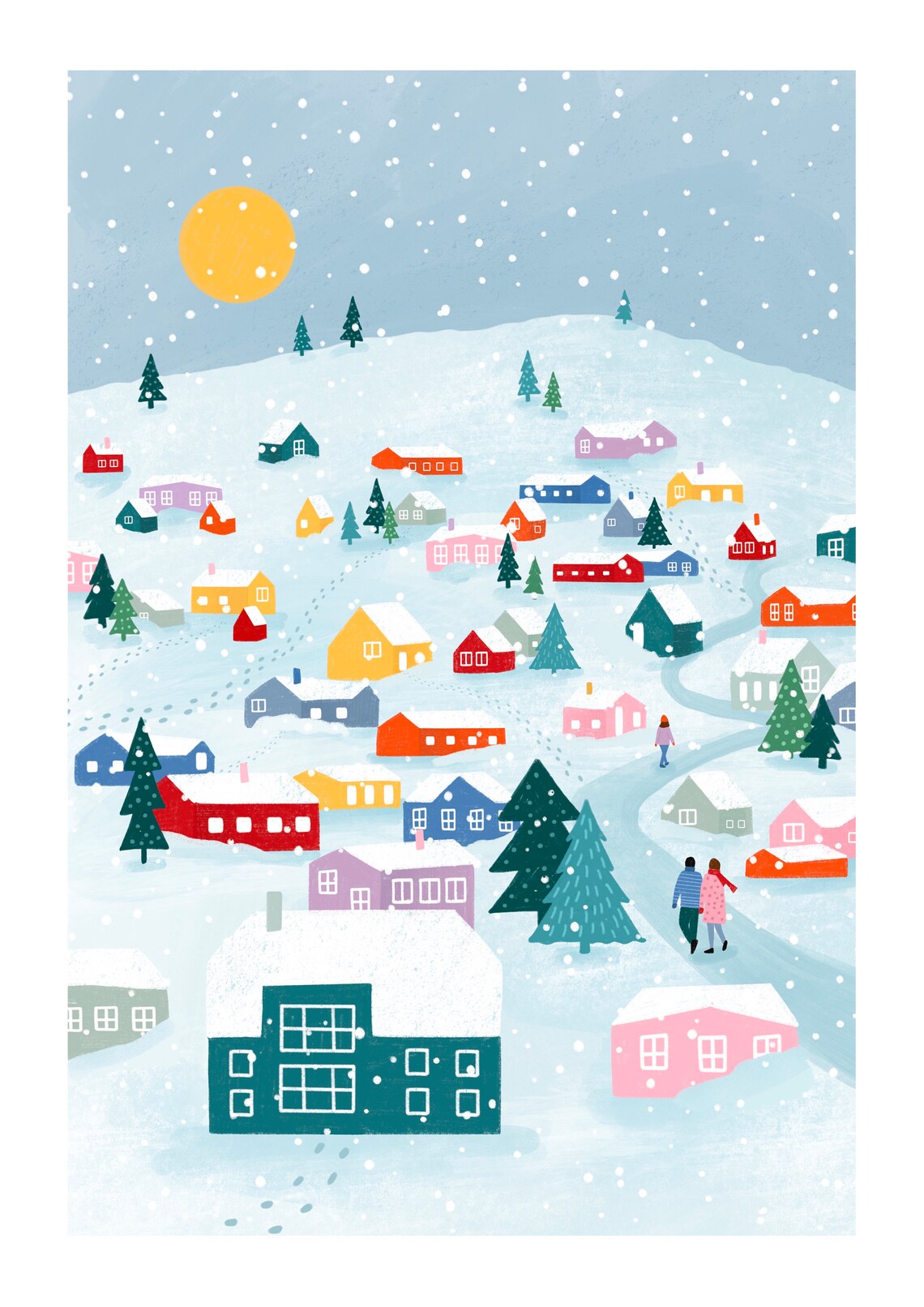 Winter Town Christmas Snowy Mountain Art Print - Image 2