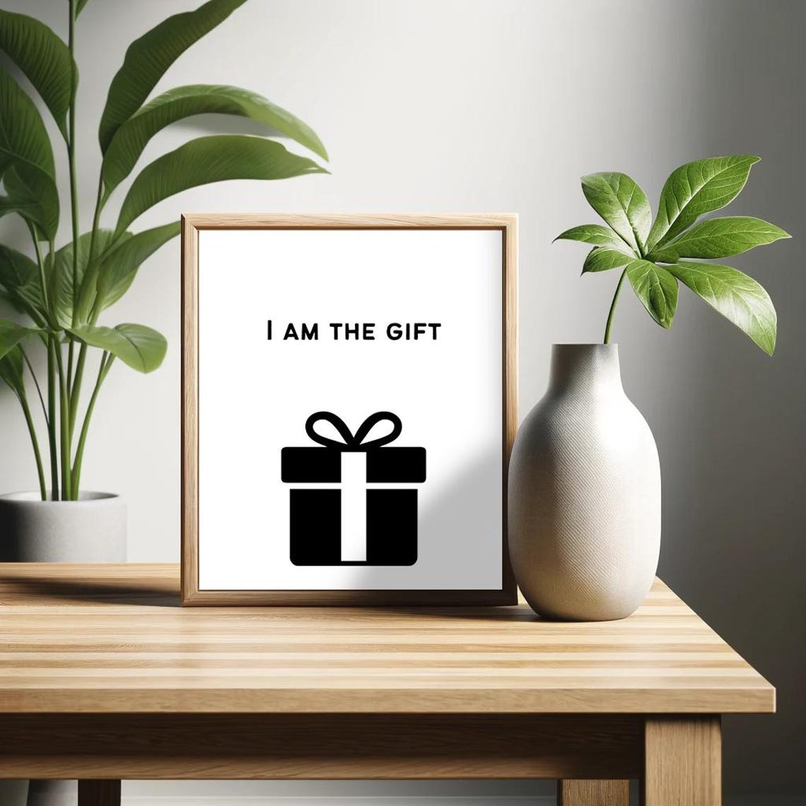 I Am The Gift Black Gift Box Minimalist Funny Christmas Poster - Image 2