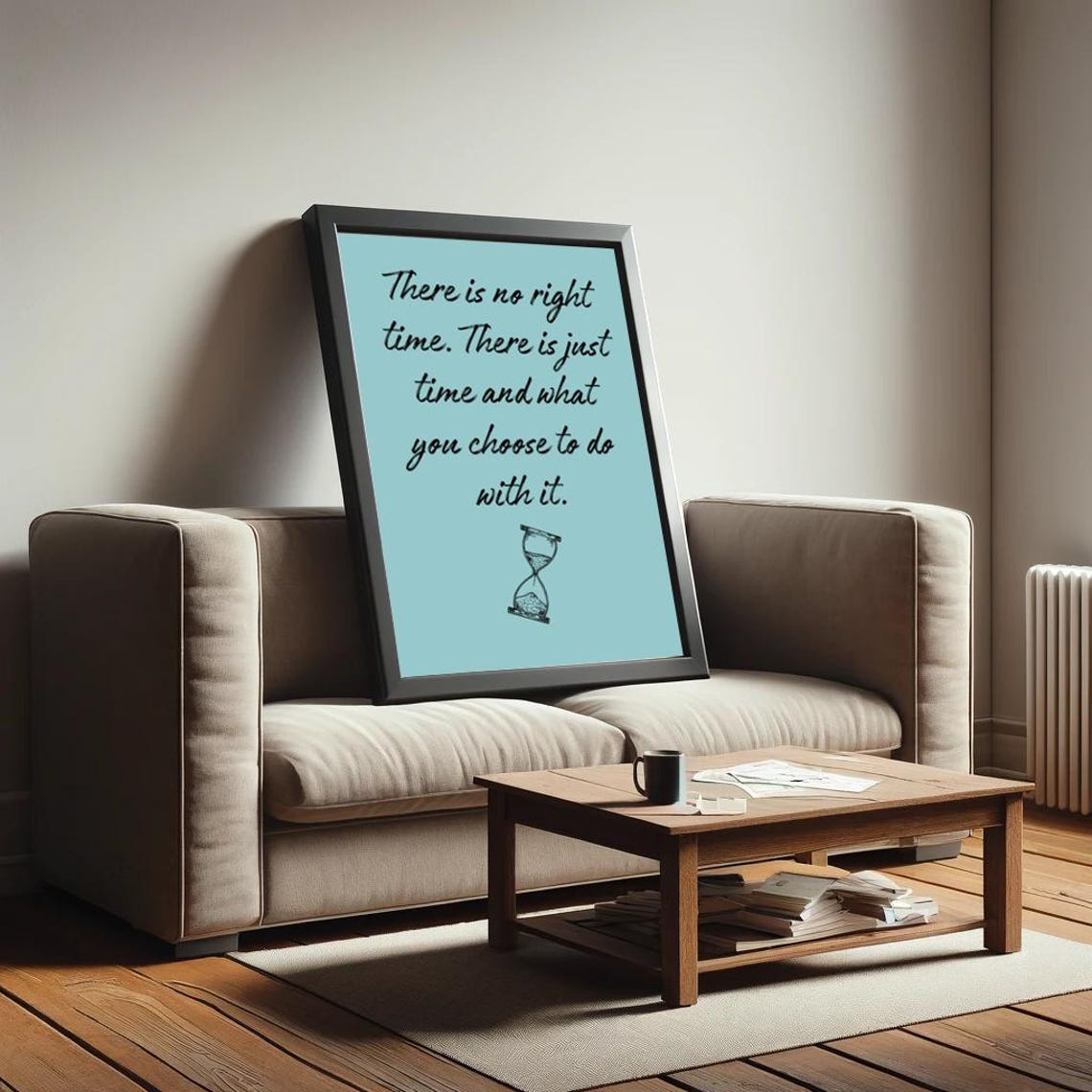 There Is No Right Time Motivational Hourglass Script Quote Poster - Image 2