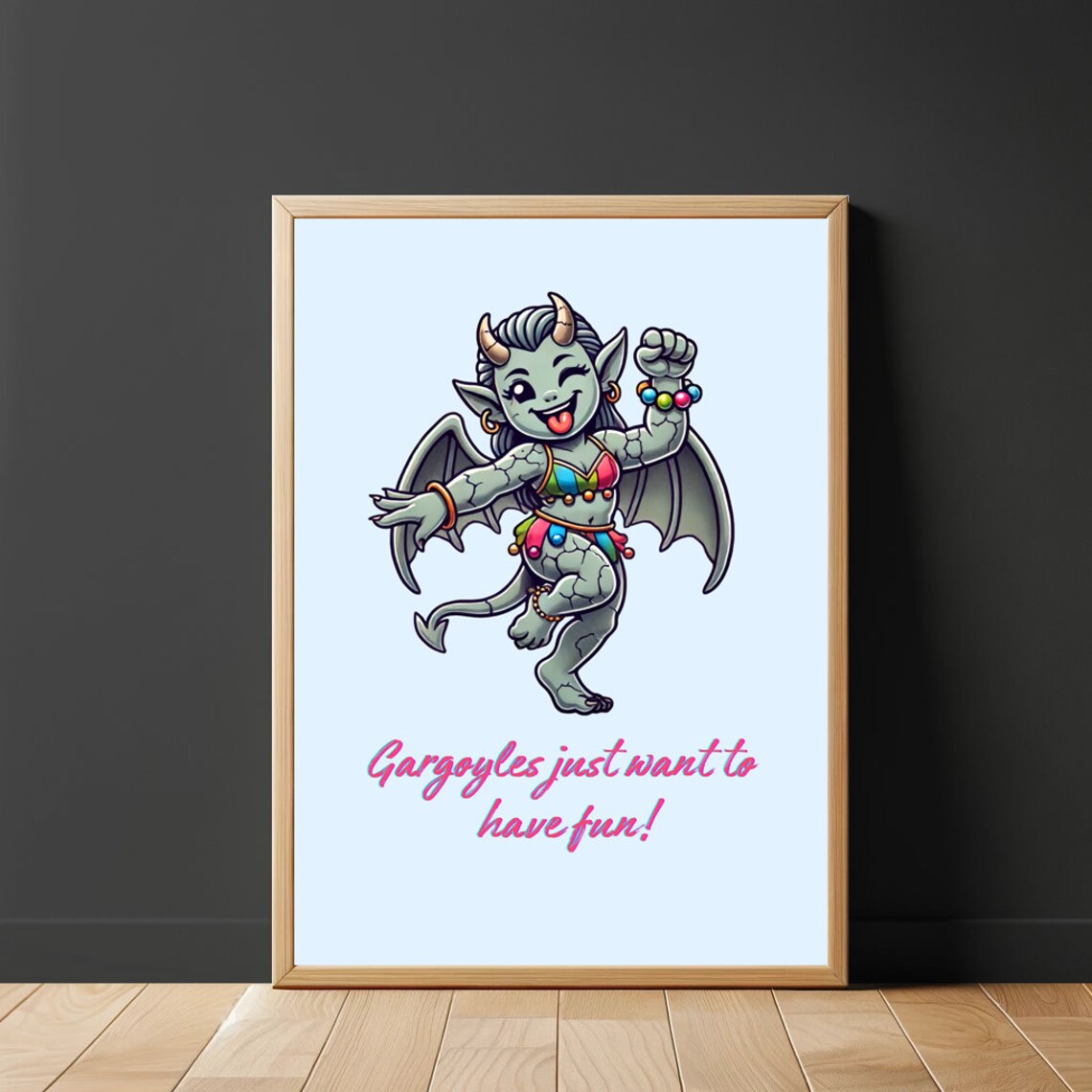 Gargoyles Just Want To Have Fun Cheerful Gargoyle Girl Wall Art - Image 2