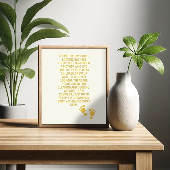 Babies Dont Keep Poem Mustard Yellow Footprints Nursery Poster