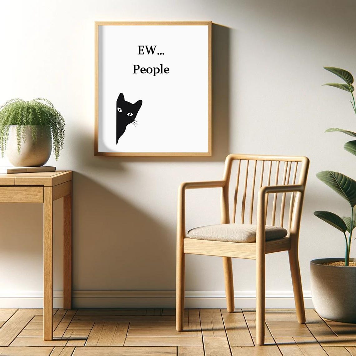 Ew People Funny Black Cat Peeking Introvert Humor Minimalist Poster - Image 2