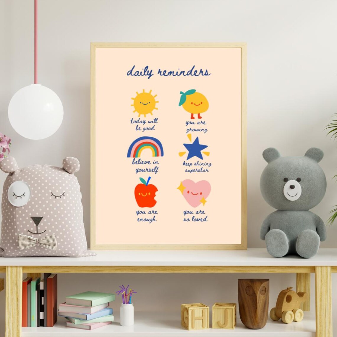 Daily Reminders Kids Positive Affirmations Nursery Decor Poster