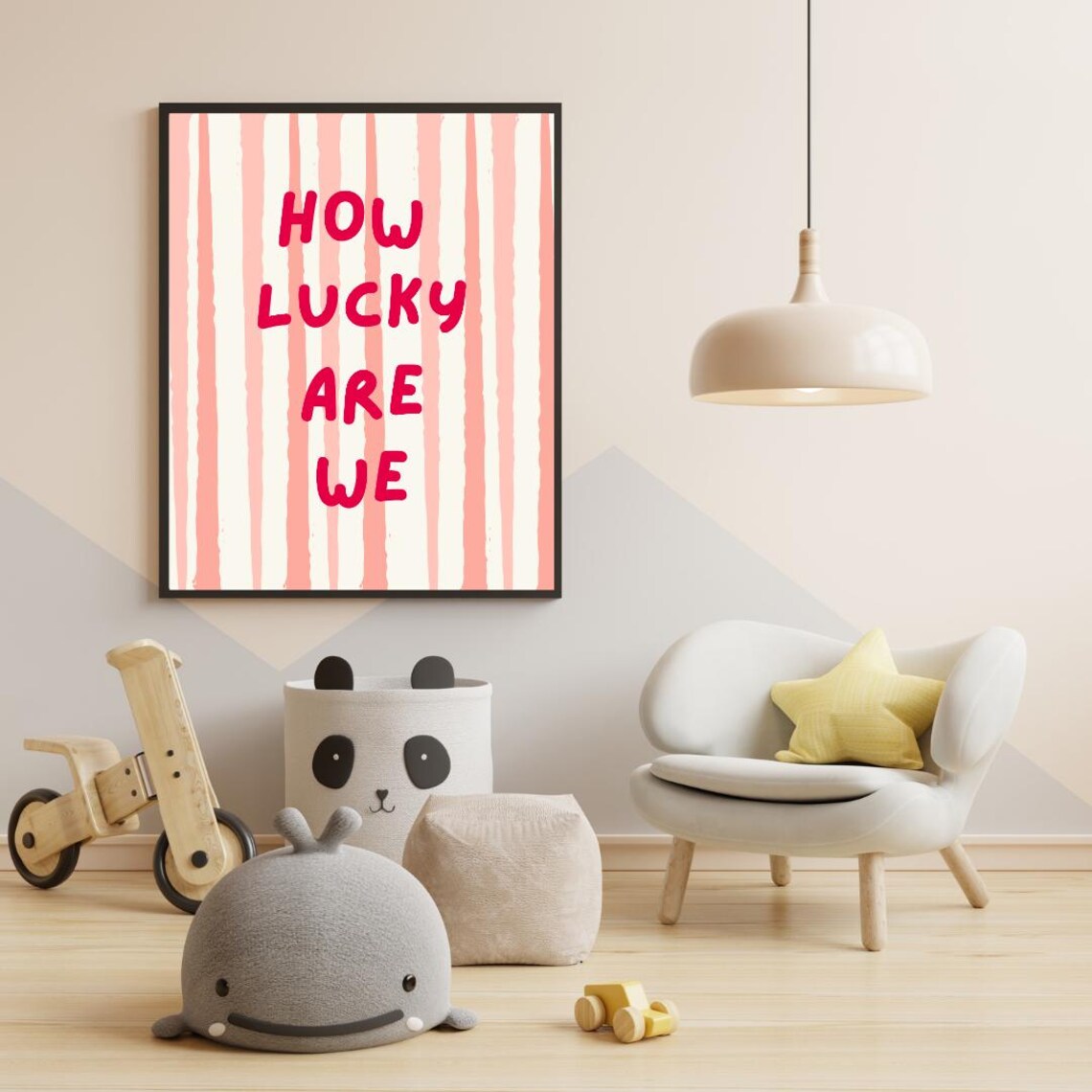 How Lucky Are We Pink Striped Handwritten Gratitude Quote Poster