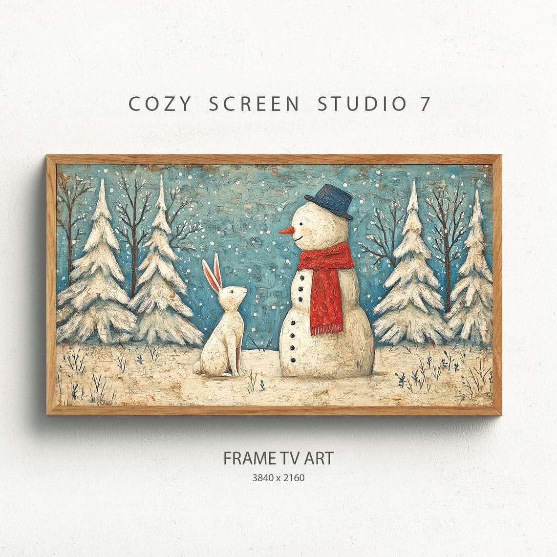 Snowman And Bunny Frame Tv Art Cozy Christmas Screensaver