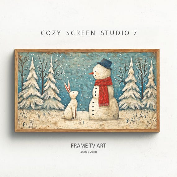 Snowman And Bunny Frame Tv Art Cozy Christmas Screensaver