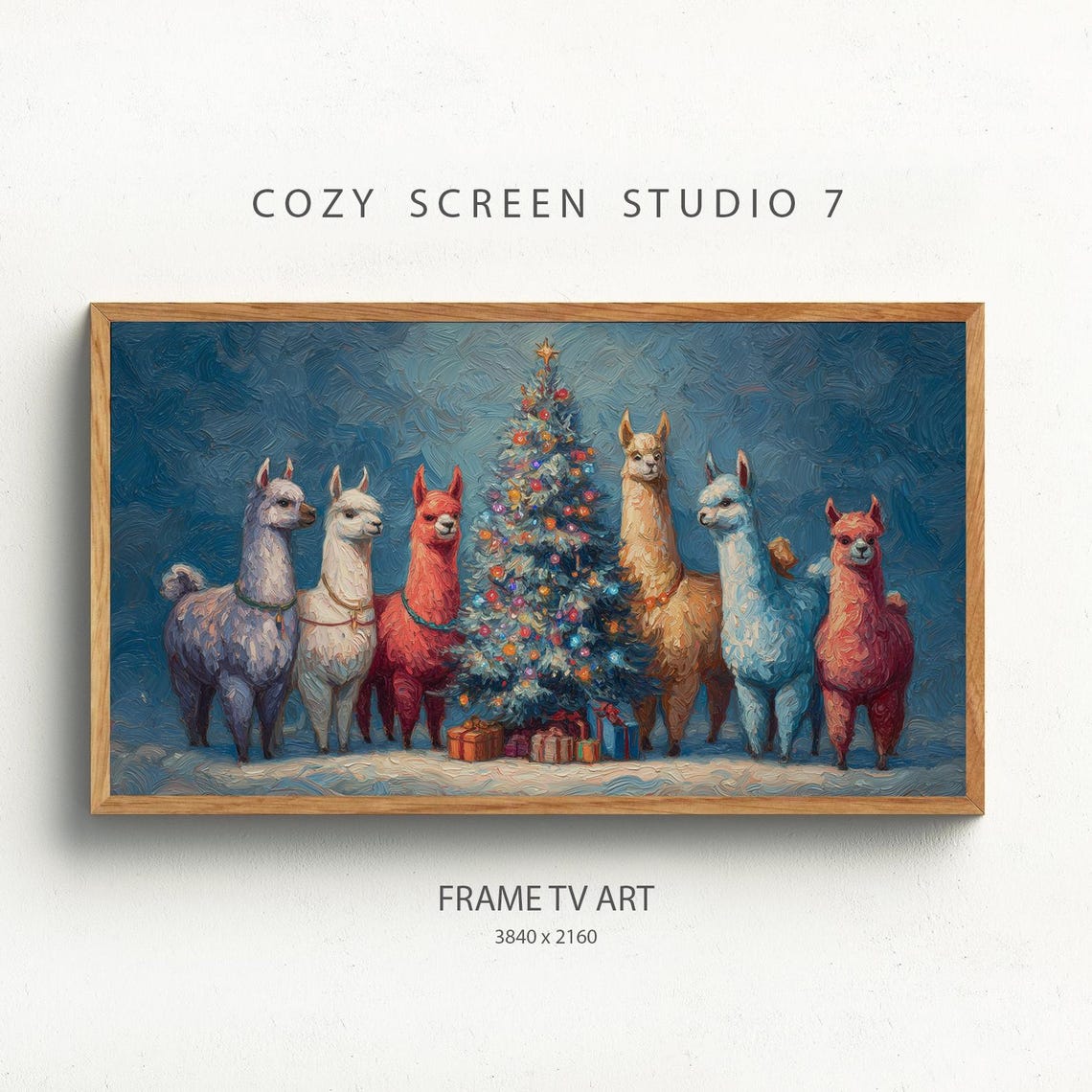 Christmas Llama Frame Tv Art Festive Alpacas Painting