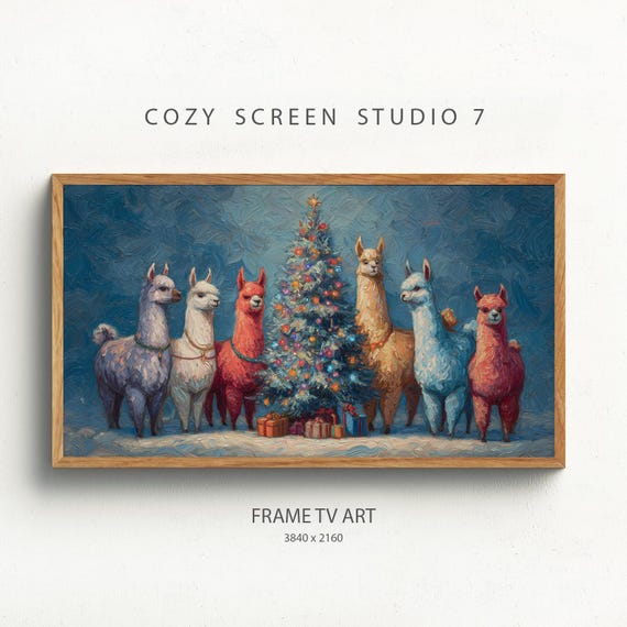 Christmas Llama Frame Tv Art Festive Alpacas Painting