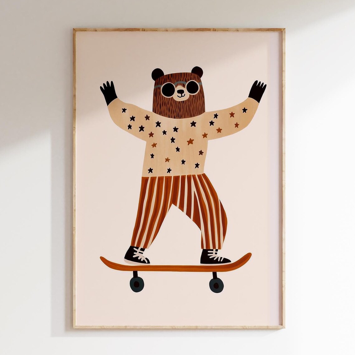 Skateboarding Bear Cool Sunglasses Cute Kids Playroom Nursery Poster