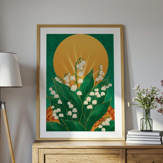 Lily Of The Valley Folk Art Print Sage Green Botanical Gallery Wall Pdf Jpg