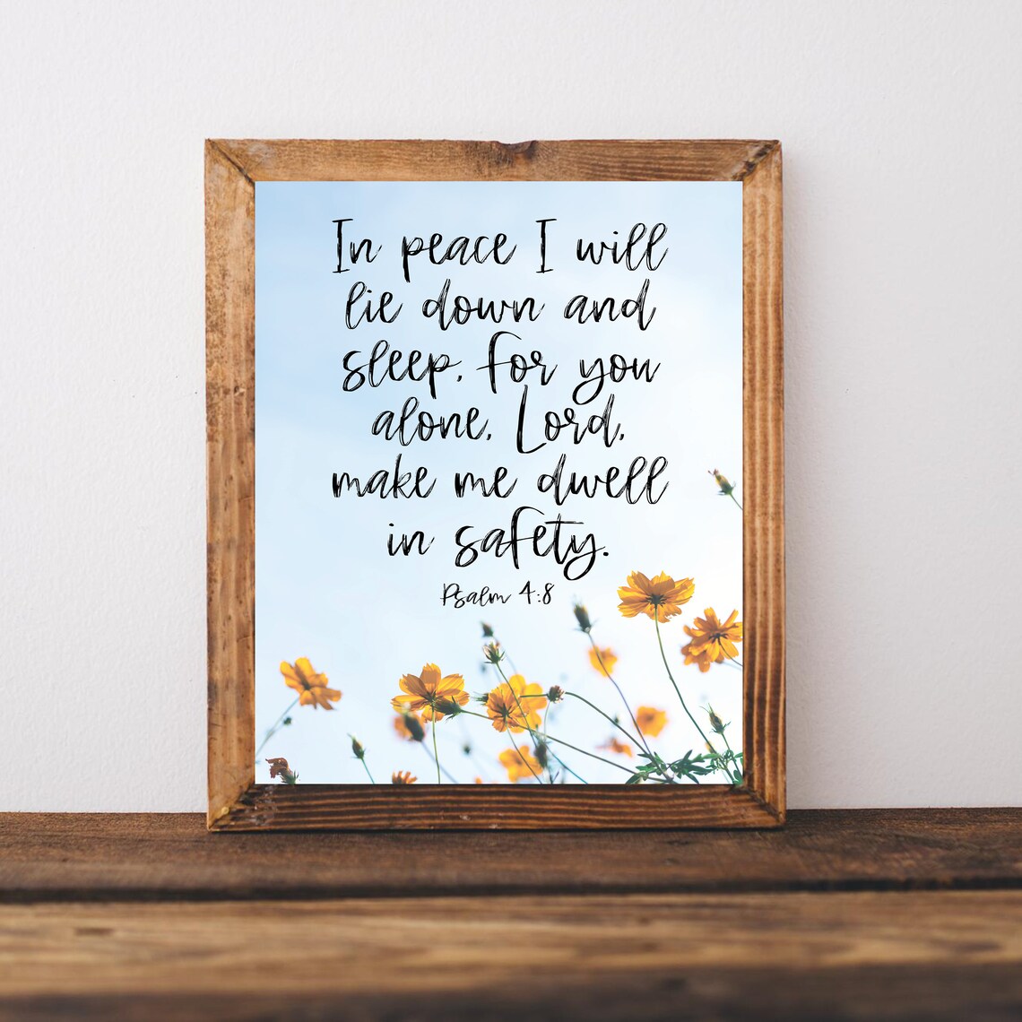 Bible Verse Wall Art Bedroom Psalm 48 In Peace I Will Lie Down Print Scripture Anxiety Relief Faith