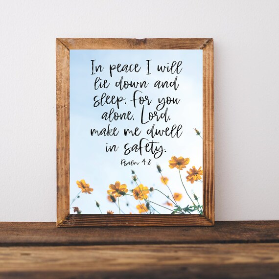 Bible Verse Wall Art Bedroom Psalm 48 In Peace I Will Lie Down Print Scripture Anxiety Relief Faith