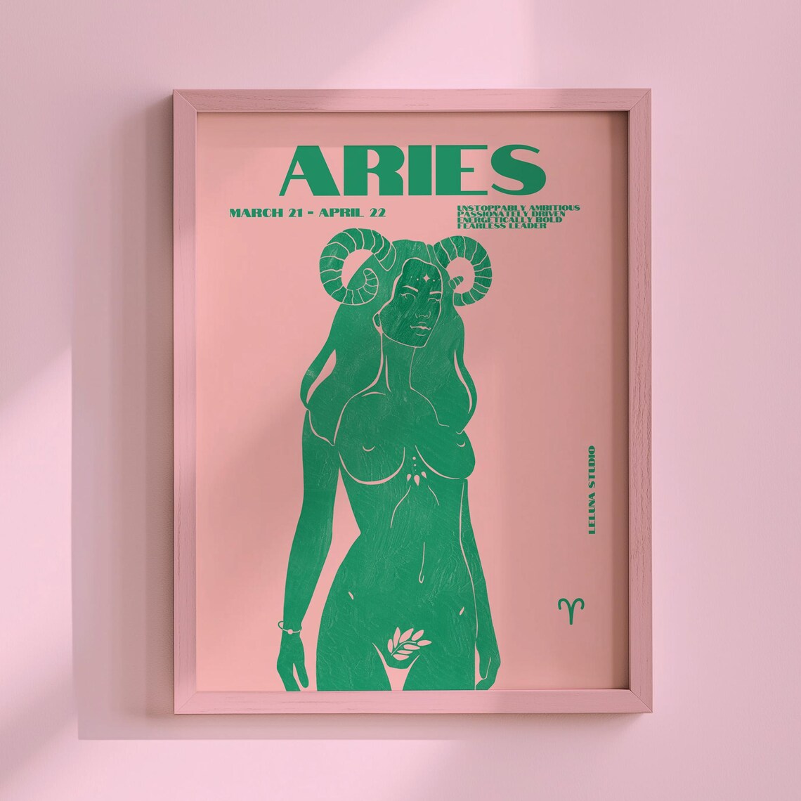 Green Aries Maximalist Zodiac Goddess Blush Pink Sign Poster