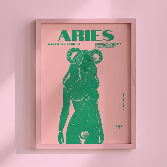 Green Aries Maximalist Zodiac Goddess Blush Pink Sign Poster
