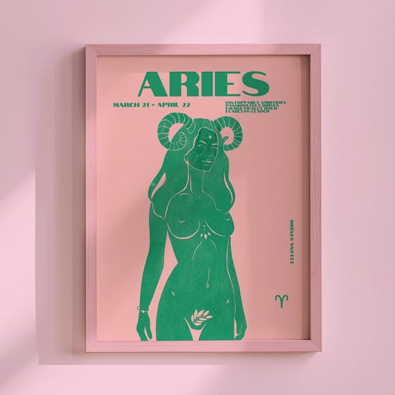 Pink Green Maximalist Aries Wall Art Postermaximalist Arttrendy Astrology Artastrology Print Instant Downloadapartment