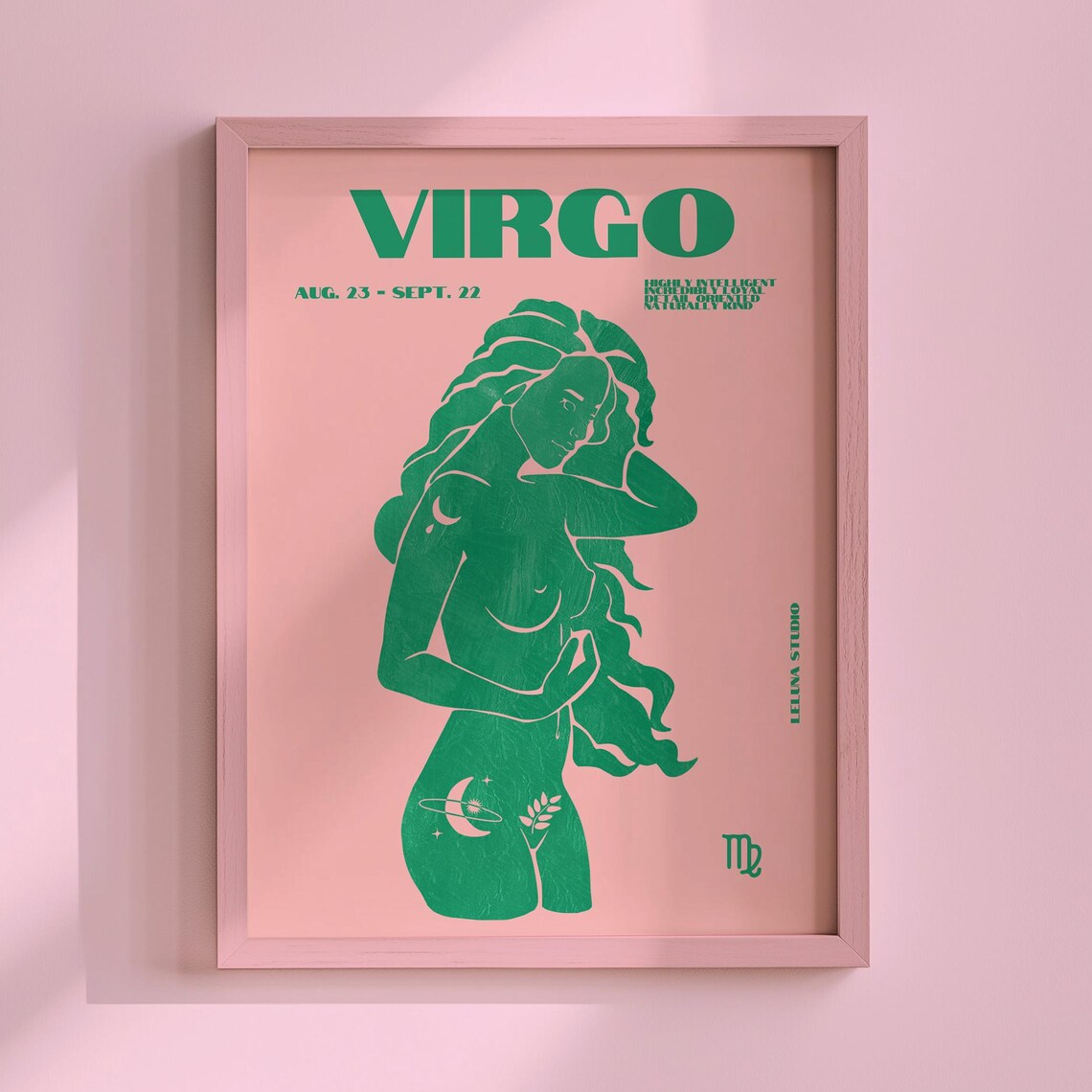 Virgo Zodiac Goddess Pink Green Retro Astrology Poster Aug 23 Sept 22