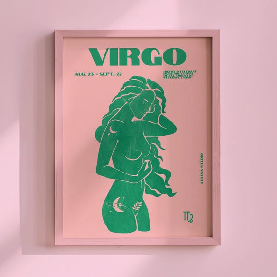 Pink Green Maximalist Virgo Wall Art Postermaximalist Zodiactrendy Astrology Artvirgo Print Instant Downloadcool Apartment Decor