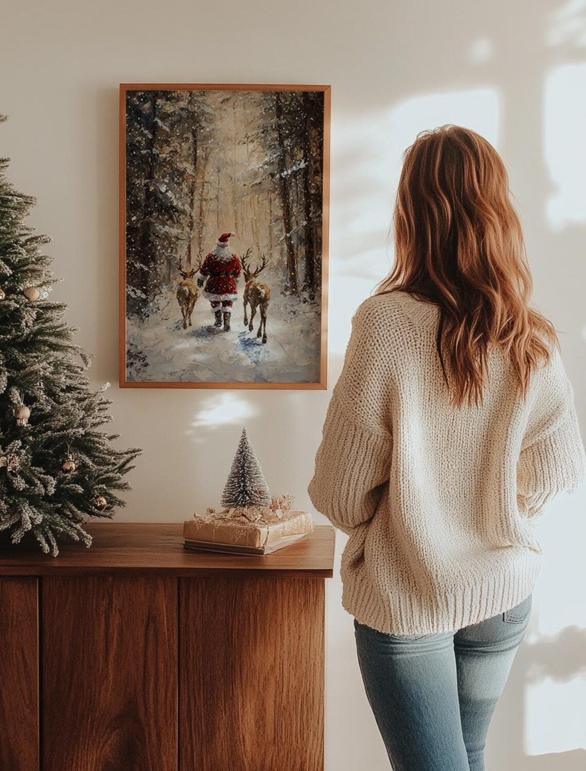 Santa Claus Reindeer, Winter Forest Snowfall - Image 3