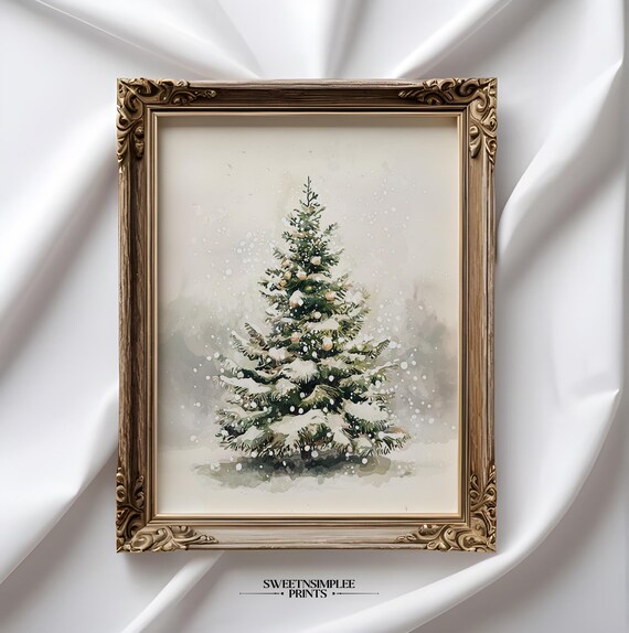 Snowy Watercolor Pine Tree Neutral Minimalist Christmas Poster