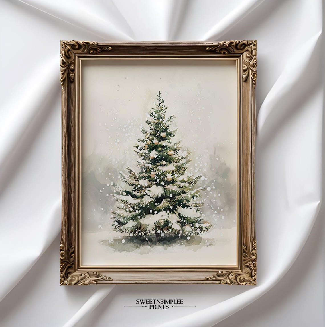 Snowy Watercolor Pine Tree Neutral Minimalist Christmas Poster