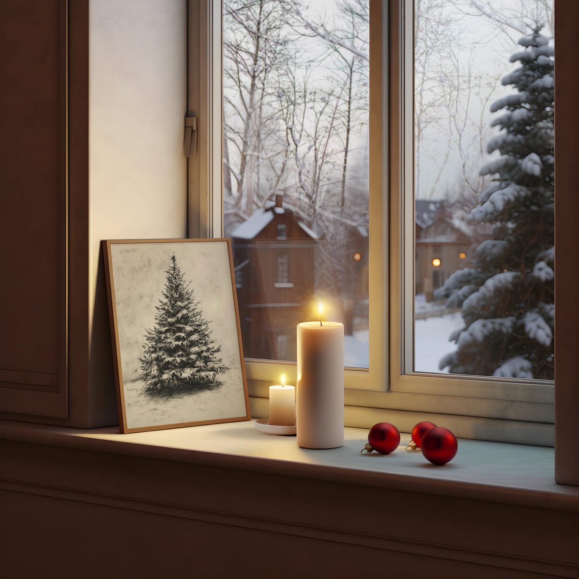 Vintage Evergreen Tree Charcoal Sketch Minimalist Winter Poster - Image 3