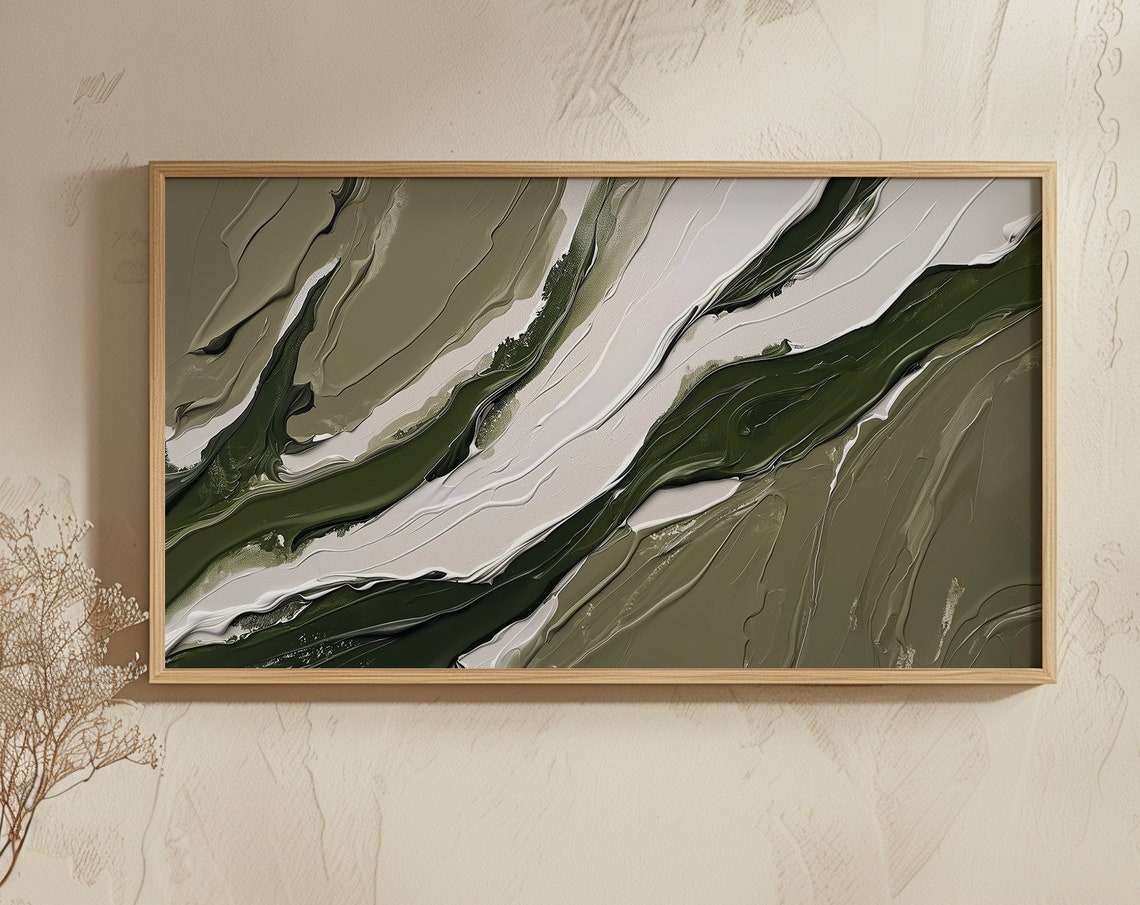Olive Green Marble Swirl Abstract Modern Neutral Texture Poster