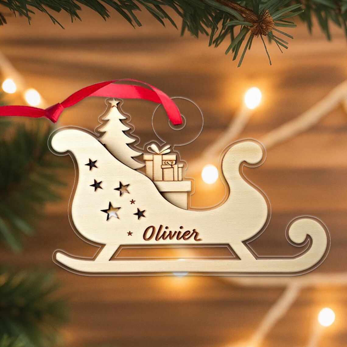 Olivier Personalized Wooden Sleigh Christmas Tree Gifts Ornament Wall Art
