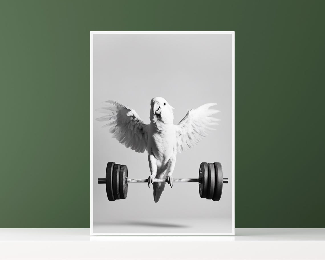 Funny Fitness Poster Parrot With Barbell Humorous Animal Art Gift For Fitness Lovers Gym Wall Decor Animal Illustration - Image 2