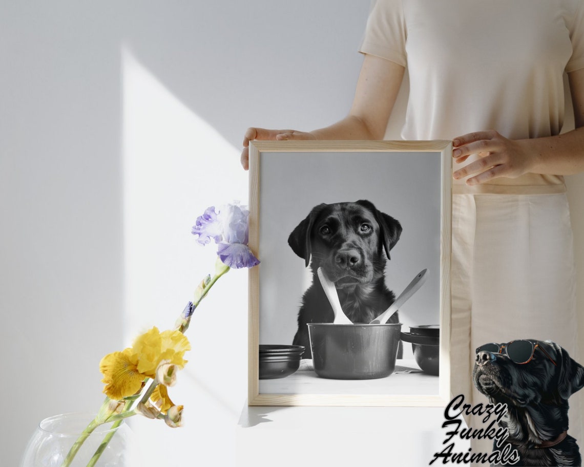 Black Labrador Dog Chef With a Cooking Pot in the Kitchen Poster - Image 3