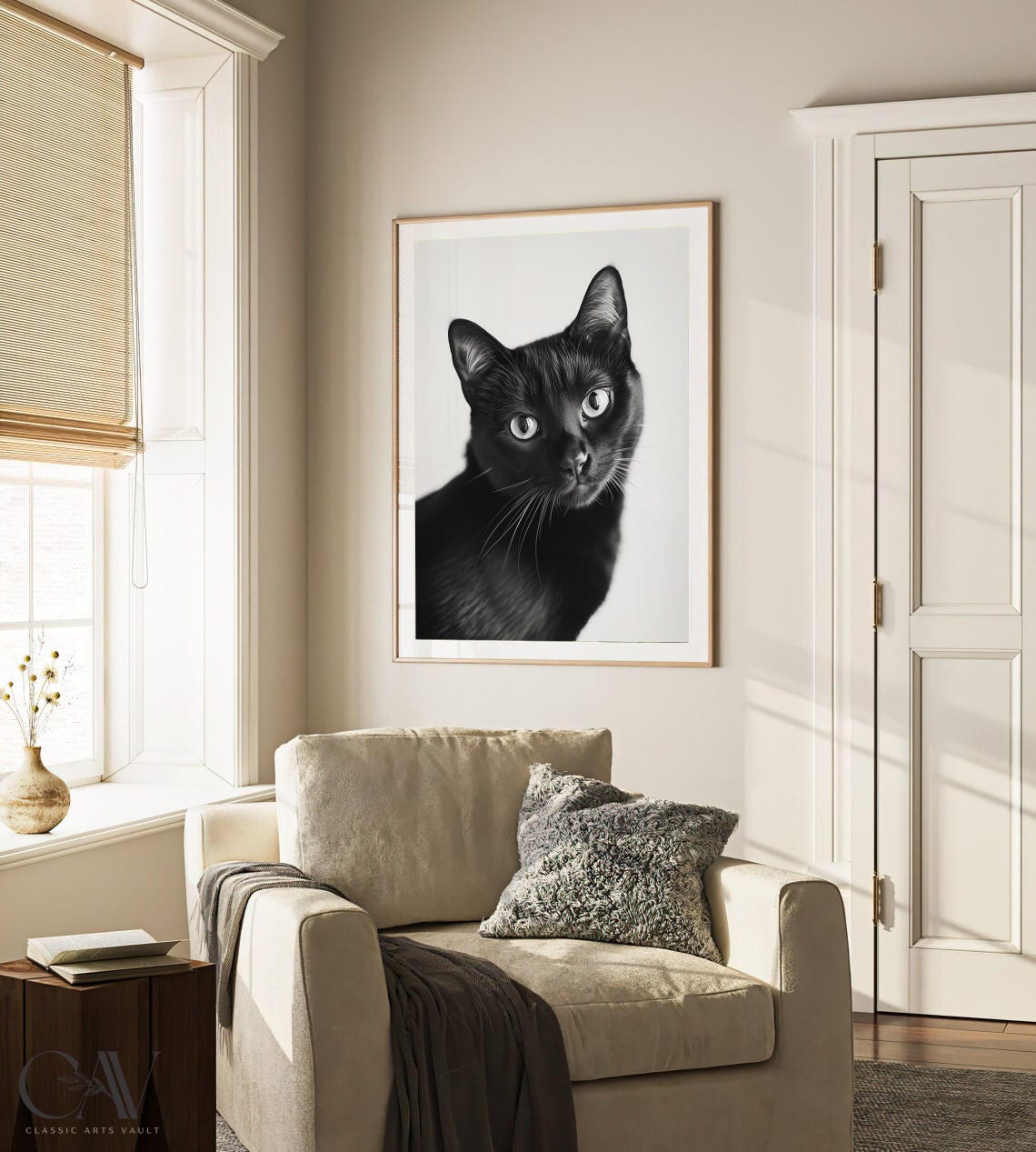 Black Cat Close Up Black and White Pet Portrait Photography Poster - Image 3