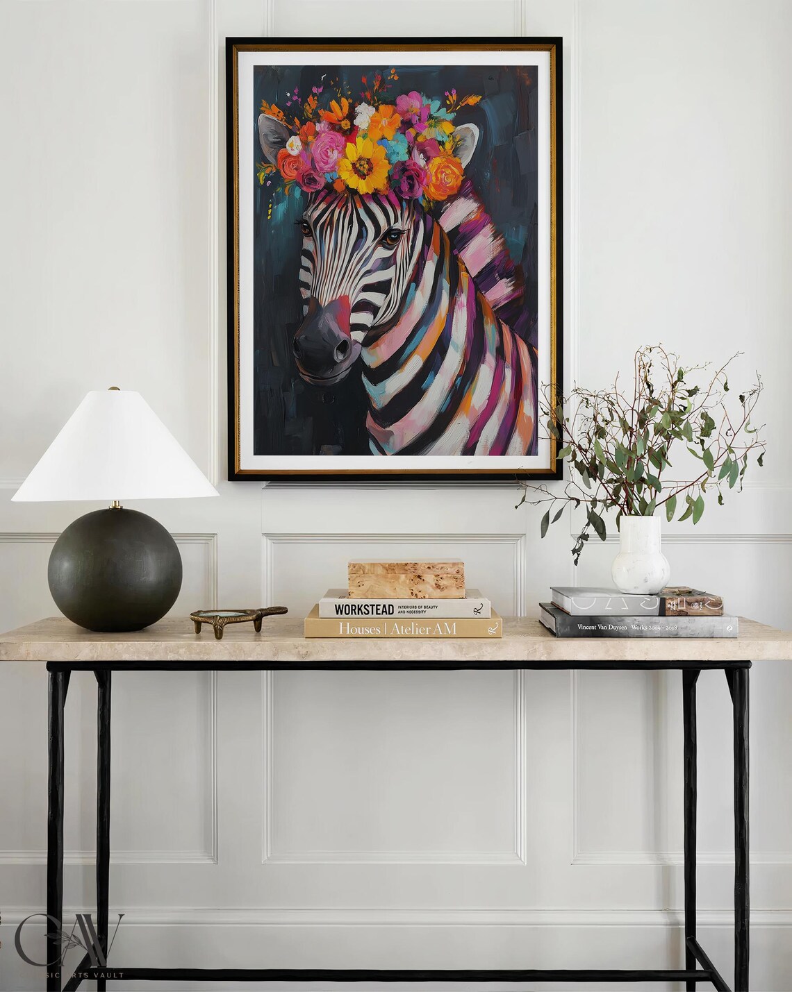Colorful Zebra Flower Crown Pop Art Painting Wild Animal Wall Art - Image 4