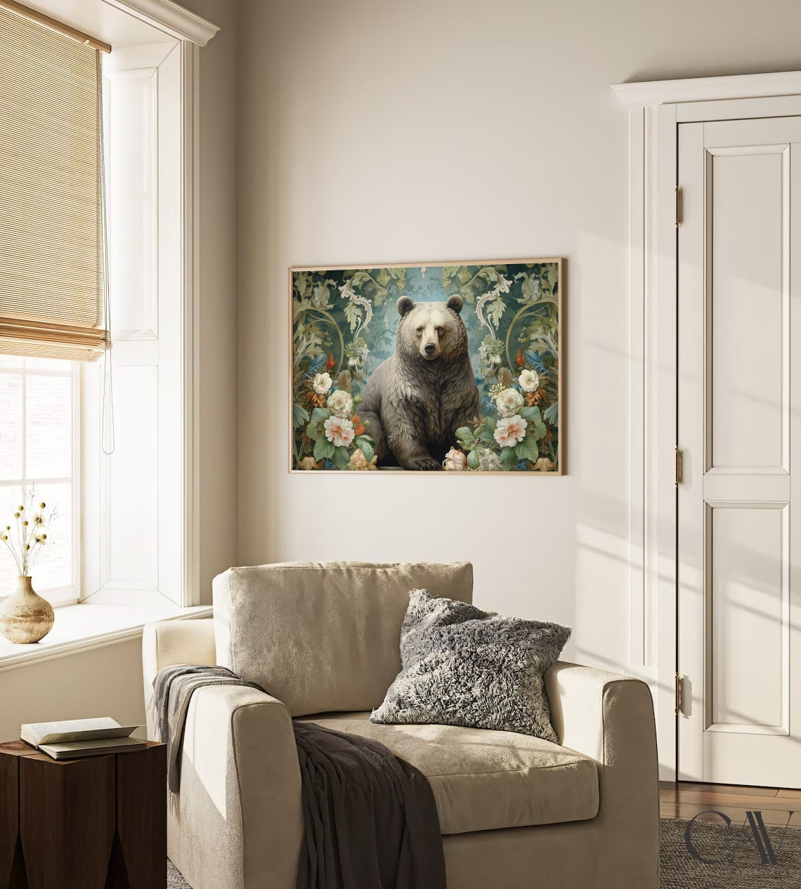Gray Bear Portrait Among Flowers Vintage Botanical Animal Poster - Image 3
