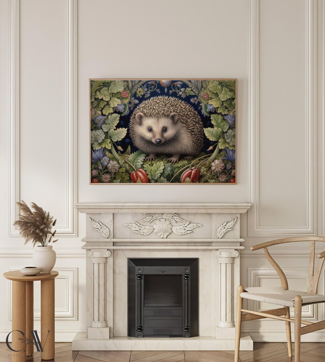 Cute Hedgehog In Green Garden With Flowers And Red Fruits Poster - Image 4