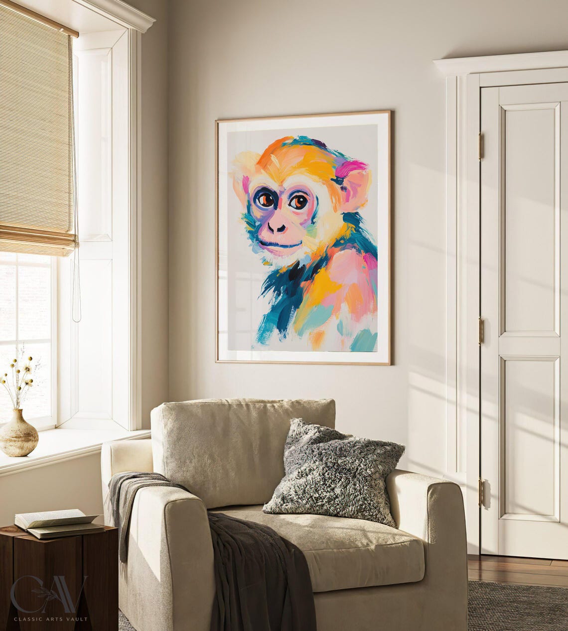 Monkey Colorful Brushstroke Portrait Nursery Kids Room Wall Art - Image 3