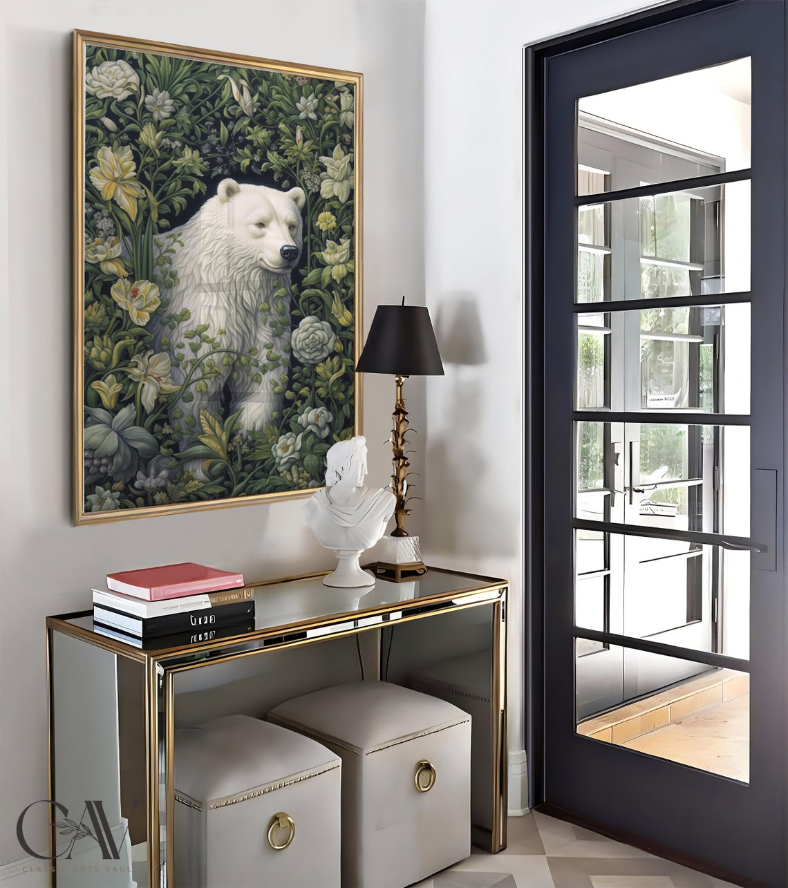 White Polar Bear William Morris Floral Garden Woodland Wall Art - Image 4