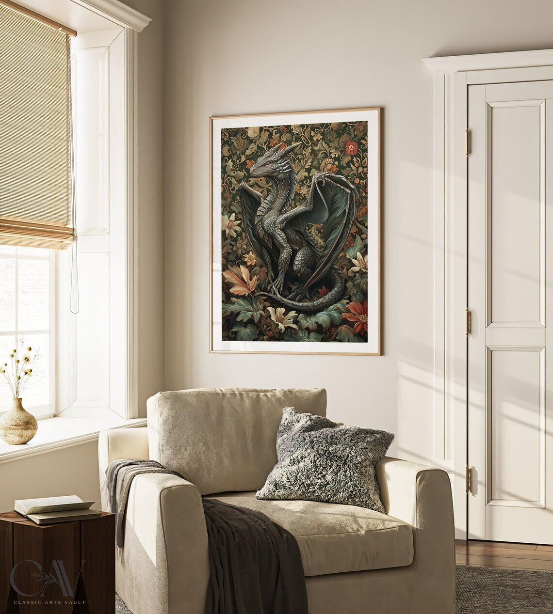 Dragon in Floral Botanical Garden Fantasy Art Illustration Poster - Image 2
