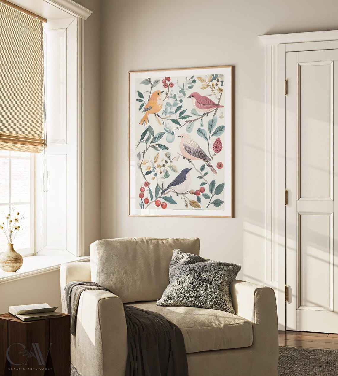 Songbirds And Berries Botanical Illustration Light Style Poster - Image 4