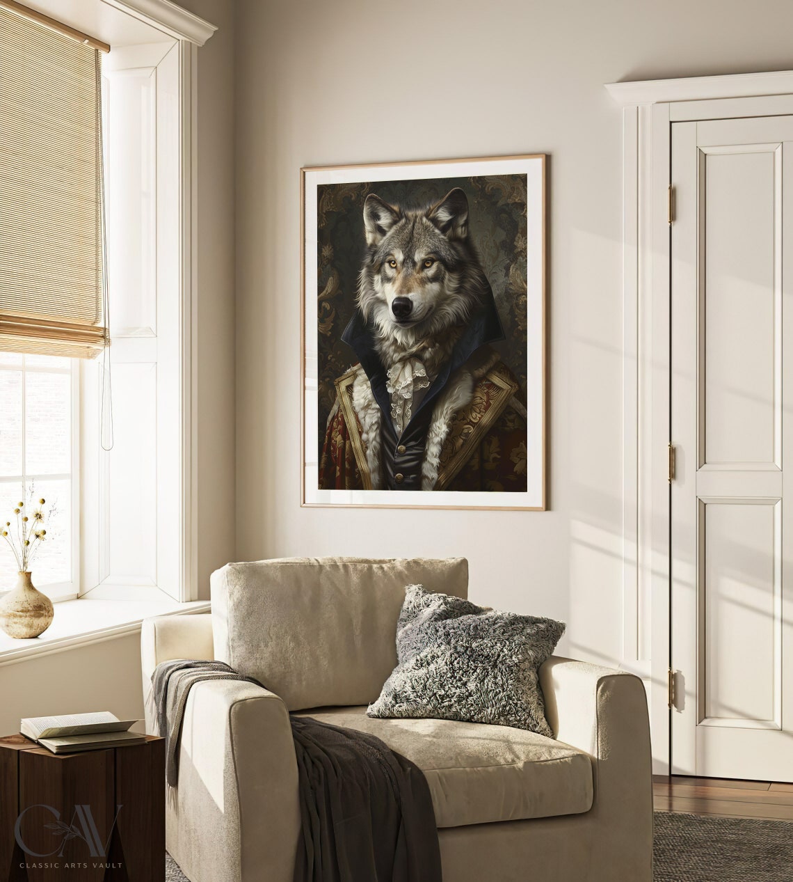 Wolf Royal Renaissance Portrait Lace Cravat Fur Collar Wall Art - Image 4