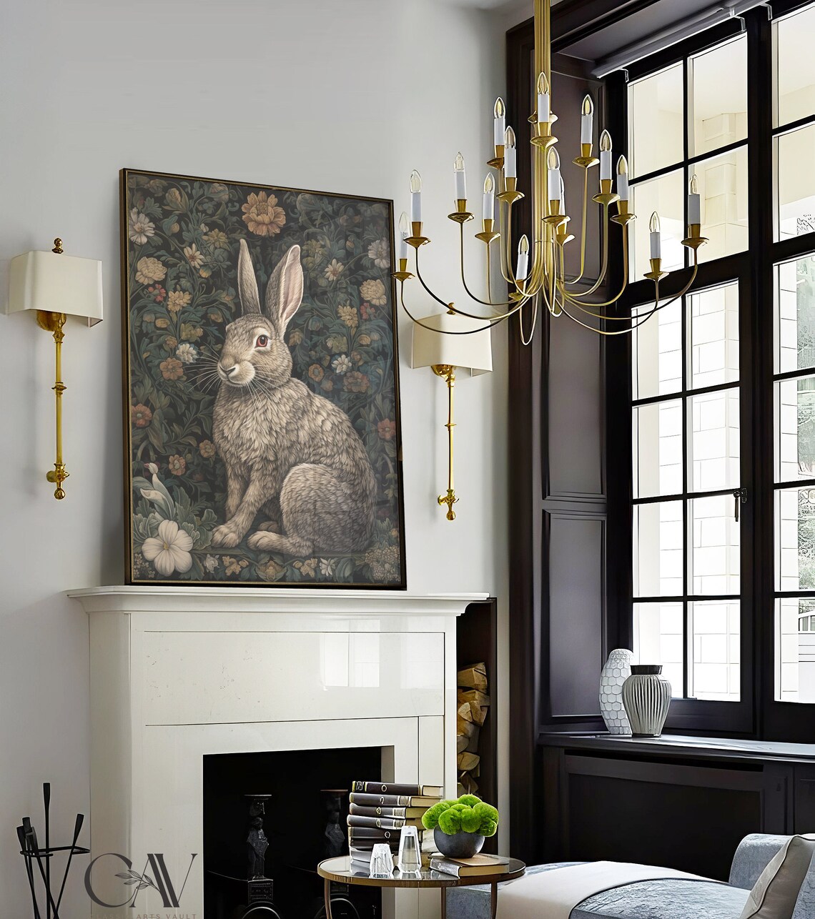 William Morris Inspired White Rabbit Art Print - Image 2