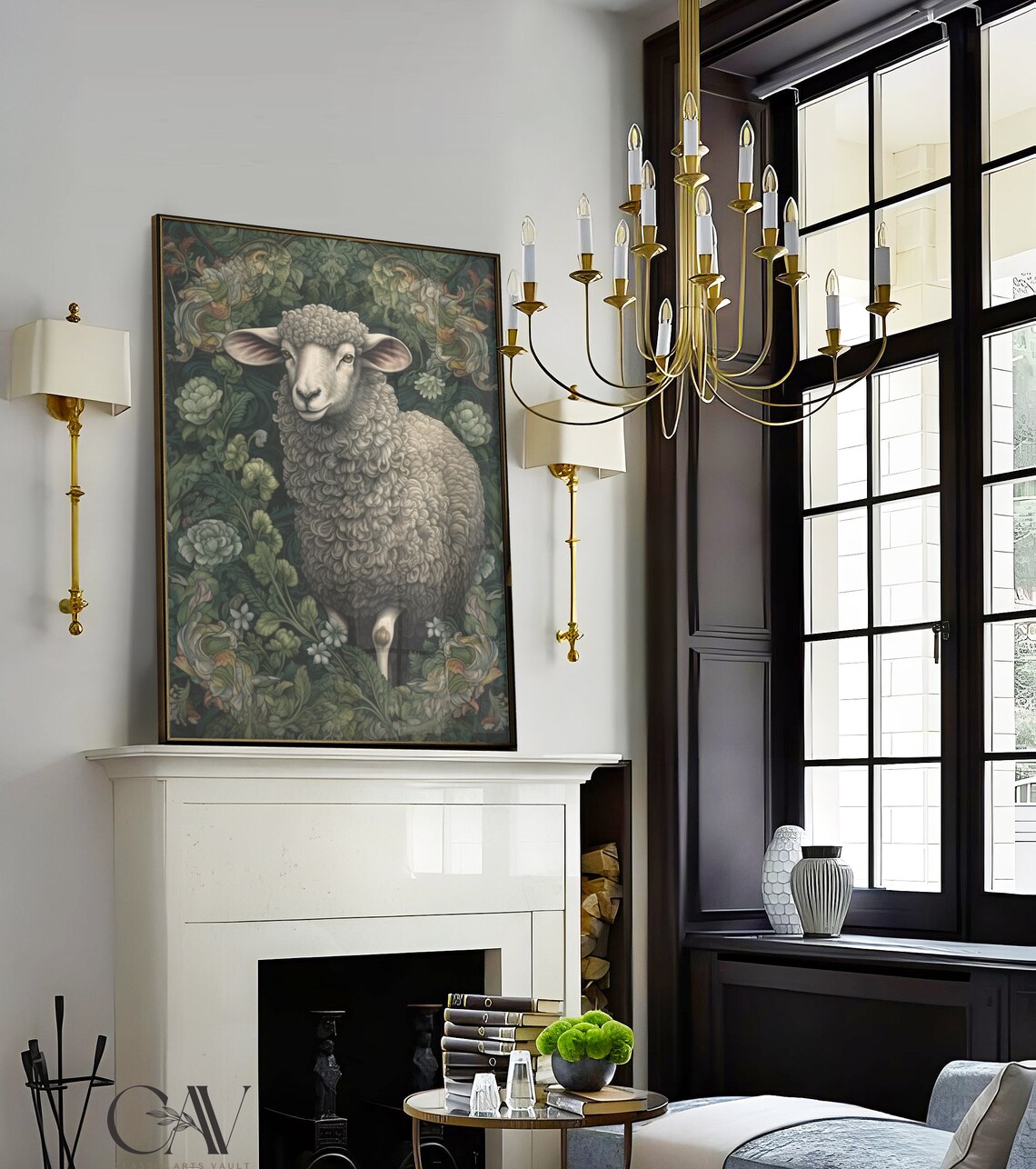William Morris Inspired Sheep Art Print, Earth Tone - Image 2