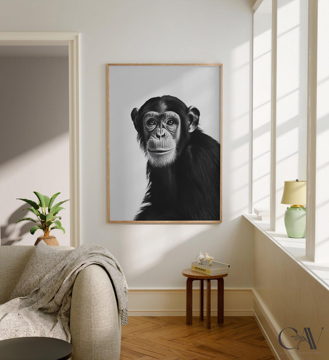 Black and White Chimpanzee Portrait Expressive Primate Art Poster - Image 2