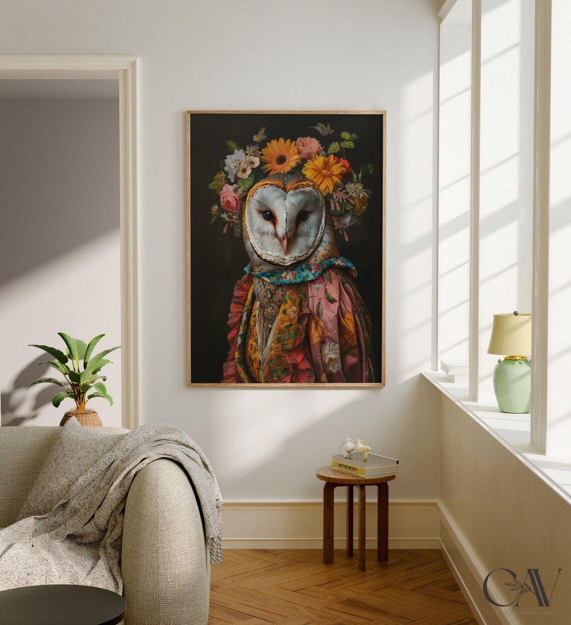 Regal Barn Owl Flower Crown Portrait Floral Baroque Animal Poster - Image 2