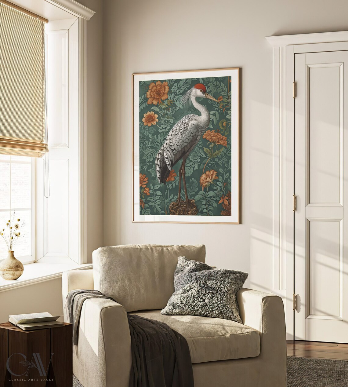 Red Crowned Crane Teal Foliage Vintage Oriental Bird Art Poster - Image 3