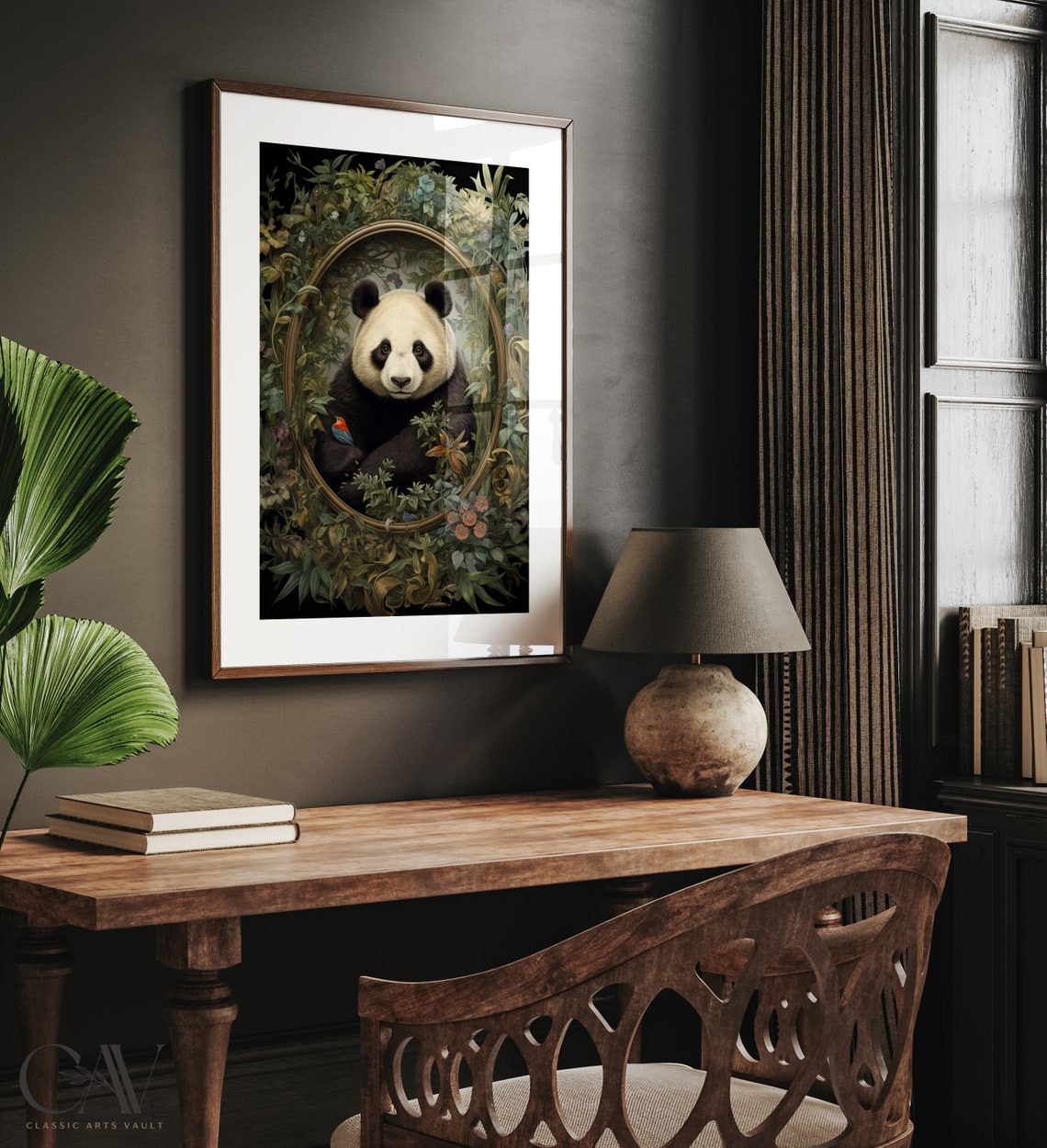 Giant Panda Portrait In Oval Frame Lush Jungle Garden Poster - Image 4
